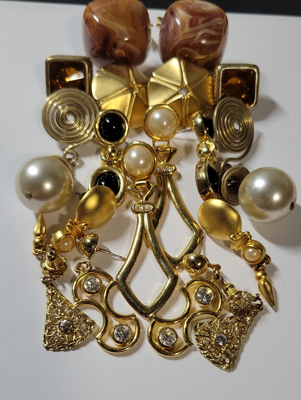 Gold-Tone Pearl & Crystal Statement Earrings - Women Jewelry Lot